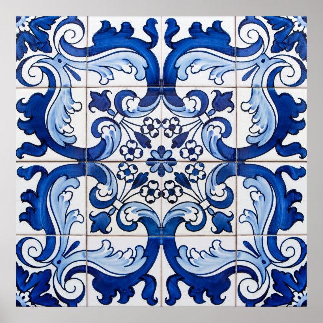 Vintage Azulejo Tile Mönster Poster (Framsidan)
