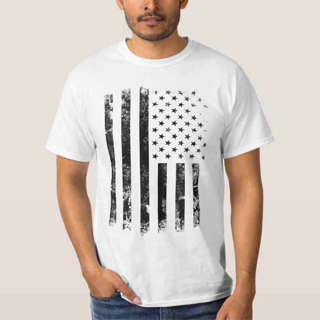 Vintage B&W Patriotic American Flagga T-Shirt (Framsida)