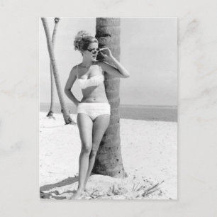 Vintage B&W Photo Florida Bikini Girl Vykort