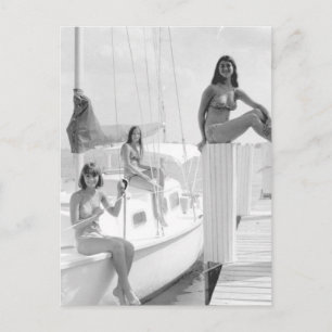 Vintage B&W Photo Florida Bikini Girls Vykort