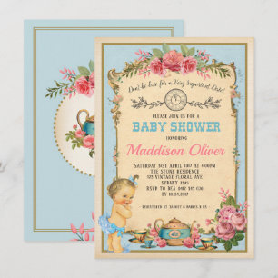 Vintage Baby Alice i Wonderland Tea Party Inbjudan