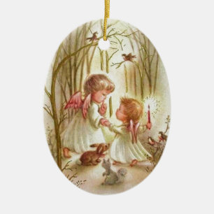 Vintage Baby Änglar Julgransprydnad Keramik