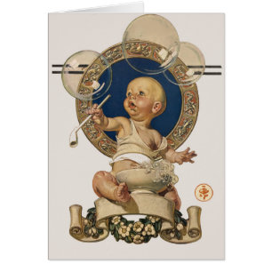 Vintage Baby Bubbles av J.C. Leyendecker Nursery Hälsningskort