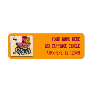 Vintage Baby Buggy Game Card Returadress Etikett