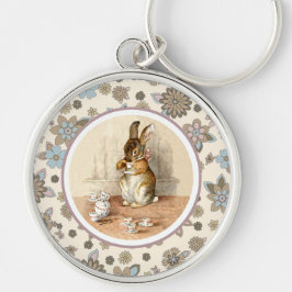Vintage Baby Bunny Påsk Gift Rund Silverfärgad Nyckelring