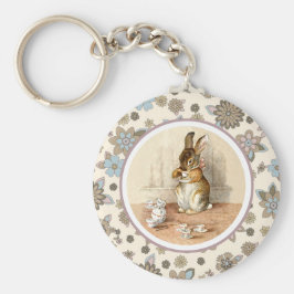 Vintage Baby Bunny Påsk Gift Rund Silverfärgad Nyckelring
