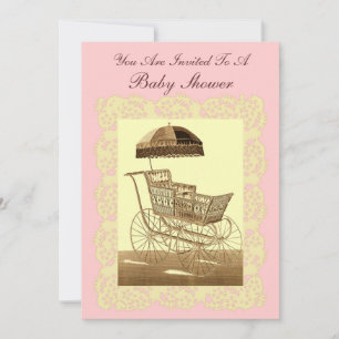 Vintage Baby Carriage ~ Baby Shower Inbjudningar