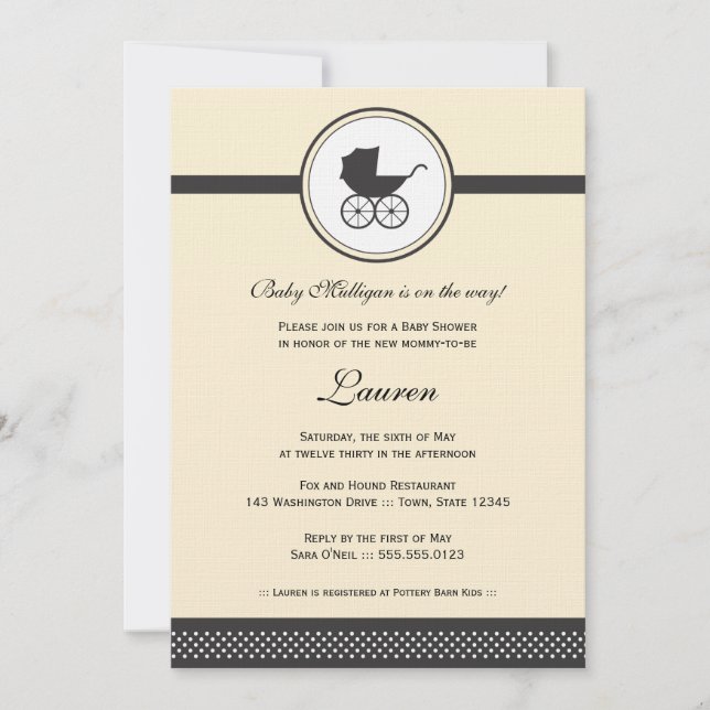 Vintage Baby Carriage Baby Shower Inbjudningar (Framsida)