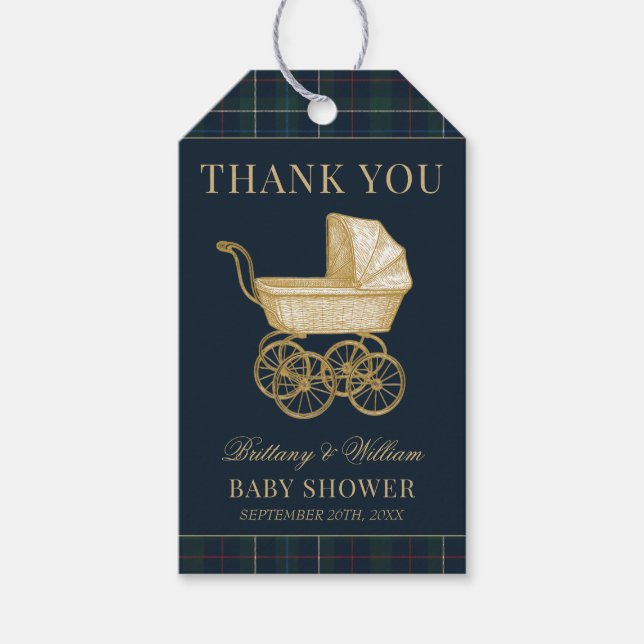 Vintage Baby Carriage Classic Baby Shower  Presentetikett (Framsidan)