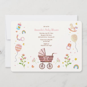 Vintage Baby Carriage Shower Inbjudningar