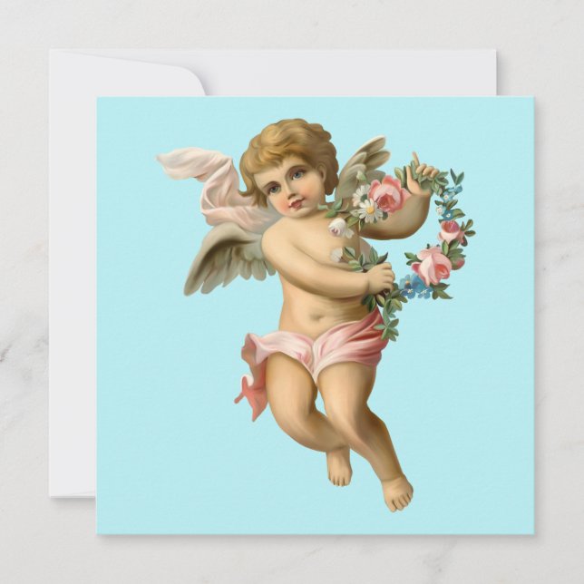 Vintage Baby Cherub med blommor Kort (Framsida)