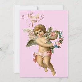 Vintage Baby Cherub med blommor Tack Kort