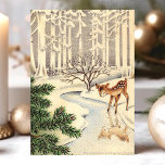 Vintage Baby do Hjort i julgranen Helgkort<br><div class="desc">Vintage Baby gör Hjort i julgranskorten. Den här utformningen har en baby doe-hjort i skogen som stirrar på den reflektion den visar i bäck. Vilken vacker helgdag. Anpassa det här anpassad design med ditt eget i hälsning.</div>