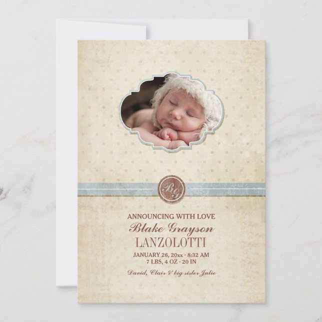 Vintage Baby födelsemeddelande Meddelande (Framsida)