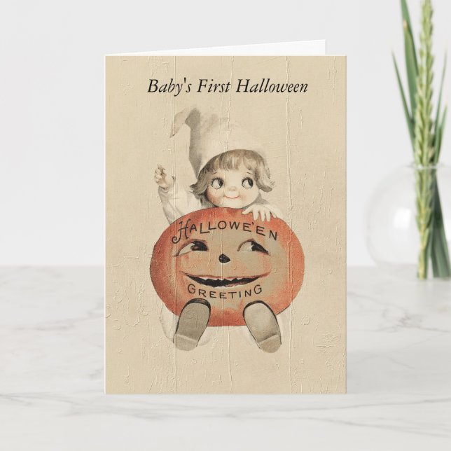 Vintage Baby Första Halloween Pumpkin Kort (Framsida)