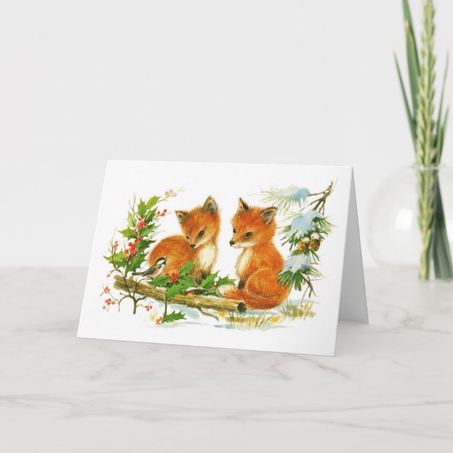 Vintage Baby Foxes Kort (Framsida)