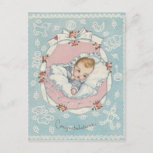 Vintage Baby Grattisar Vykort