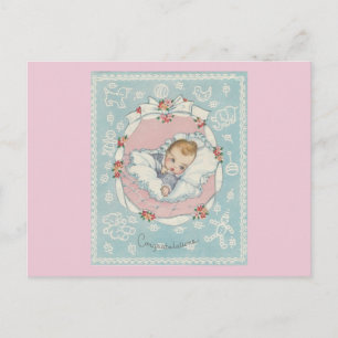 Vintage Baby Grattisar Vykort