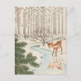 Vintage Baby Hjort Drinking Vykort