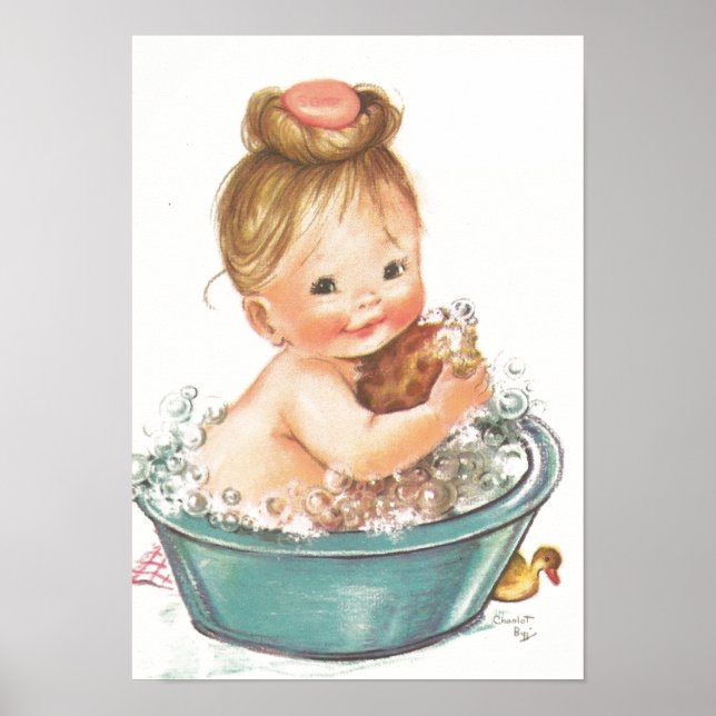 Vintage Baby i Bathtub Poster (Framsidan)