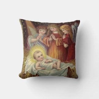 Vintage Baby Jesus i Manger Dekorativ kudde