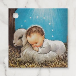 Vintage Baby Jesus svänger med lampa Gåvor Etiketter
