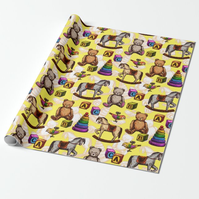 Vintage Baby Leksak Presentpapper (Utrullad)
