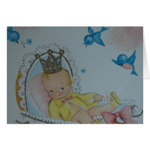 Vintage Baby med Krona och Bluebirds Hälsningskort