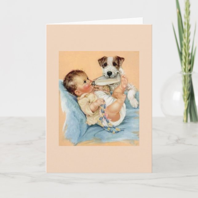 Vintage Baby och Hund Greeting Card Kort (Framsida)