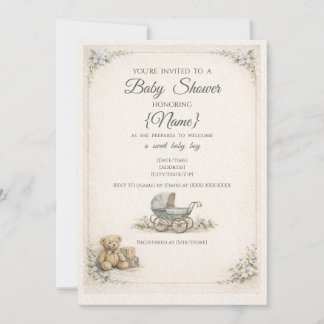 Vintage baby pojke baby shower inbjudan