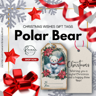 Vintage Baby Polar Bear Julönskningar Presentkort Presentetikett