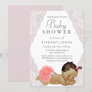 Vintage Baby Rosa Spets Baby Shower Inbjudan