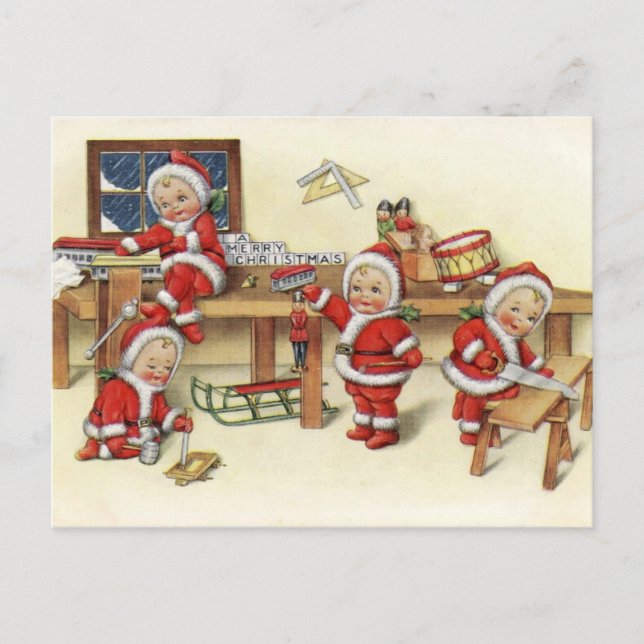 Vintage Baby Santa Illustration Helg Vykort (Framsida)