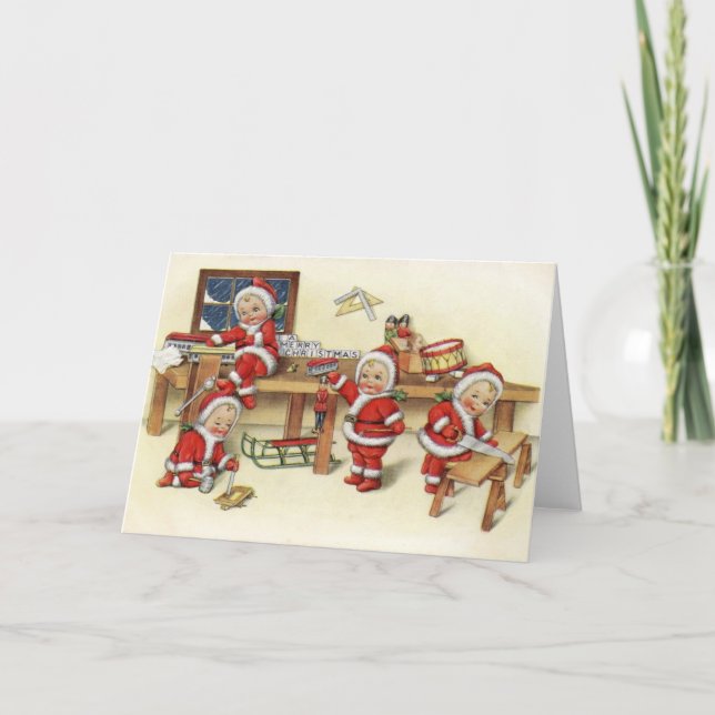 Vintage Baby Santa Illustration Helgkort (Framsida)