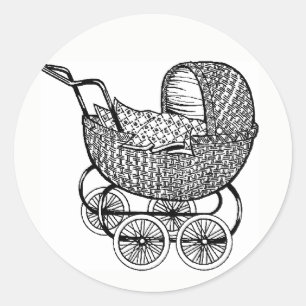 Vintage Baby Shower Barnvagn-märke Runt Klistermärke