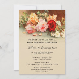 Vintage Baby Shower, Blommigten Antique Ro Flowers Inbjudningar
