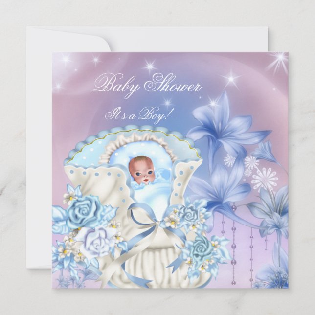 Vintage Baby Shower Boy Baby blue Magic Inbjudningar (Framsida)