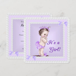 Vintage Baby Shower Flicka Lilac Lavendel Lila Inbjudningar