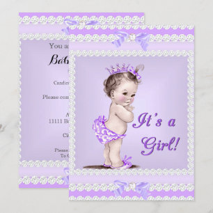 Vintage Baby Shower Flicka Lilafärgad Lavendel Lil Inbjudningar