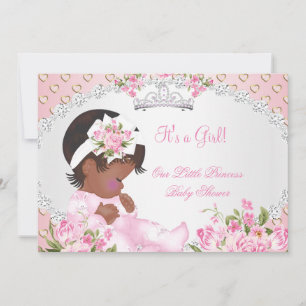 Vintage Baby Shower Flicka Ros Blommig Rosa Hjärta Inbjudningar