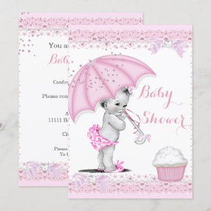 Vintage Baby Shower Flicka Rosa Paraply Cupcake Inbjudningar