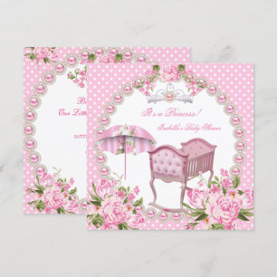 Vintage Baby Shower Flicka Rosa Paraply Vagga Inbjudningar