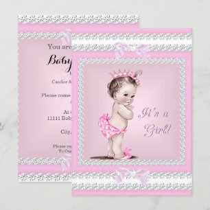 Vintage Baby Shower Flicka Söt Rosa Inbjudningar