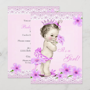 Vintage baby shower flicka vacker rosa blommig inbjudningar