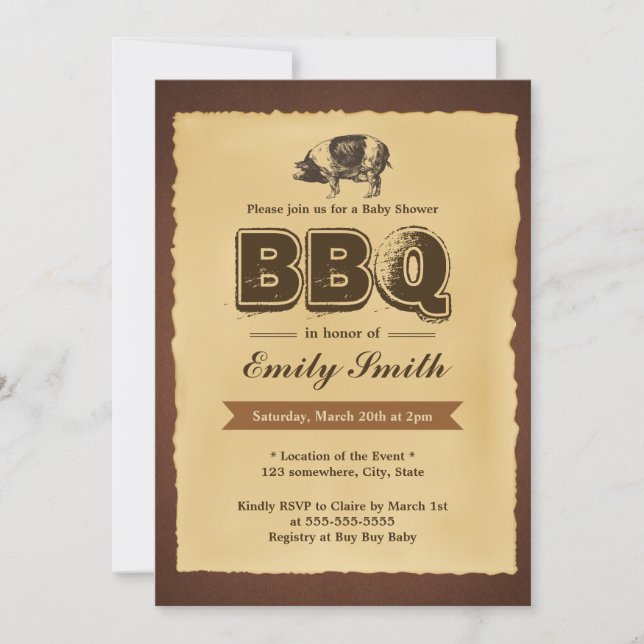 Vintage Baby Shower Gris Roast BBQ Party Inbjudningar (Framsida)