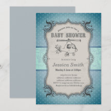 Vintage BABY SHOWER-inbjudan - Helicopter leksak