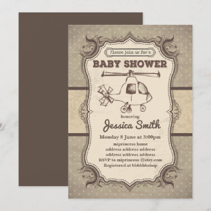 Vintage BABY SHOWER-inbjudan - helikoptrar Inbjudningar