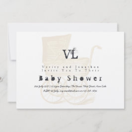 Vintage Baby Shower Inbjudan Kraft Pram Guld