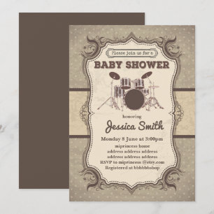 Vintage BABY SHOWER-inbjudan - musiktrumma Inbjudningar