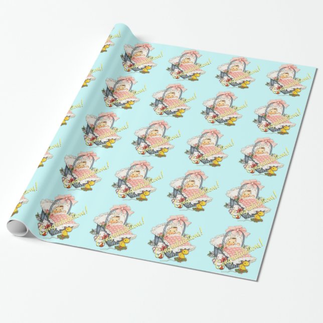 Vintage Baby Shower-inslagspapper Presentpapper (Utrullad)